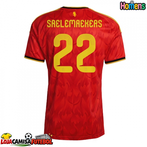 Camisa de Futebol Bélgica Alexis Saelemaekers #22 Equipamento Principal Mundo 2026 Manga Curta